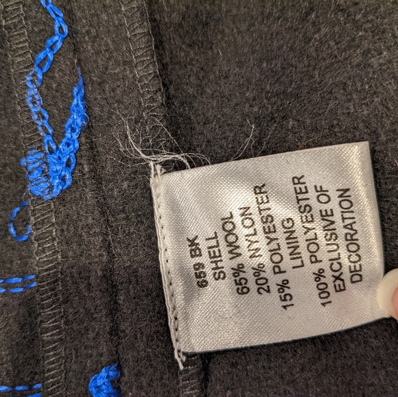 Metro Style wool black blue embroidered coat jacket with sequins Large - Picture 5 of 7